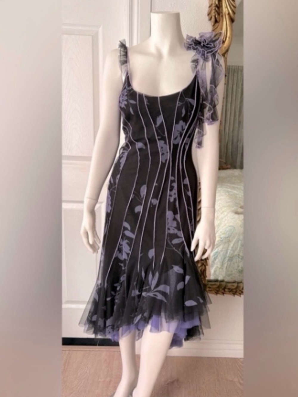 Vintage Tadashi Party Dress
 Purple/Black mesh floral